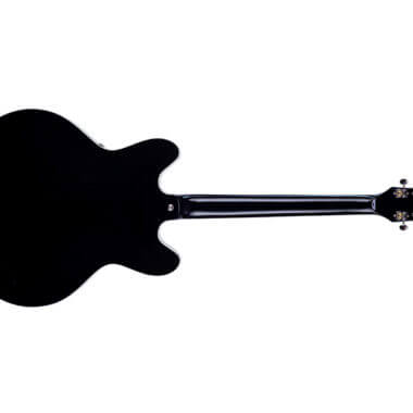 back of black VOX electric guitar